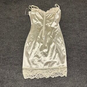 Madrag Ivory Satin Ruched Bodycon Mini Dress Small Lingerie Style Lace Trim